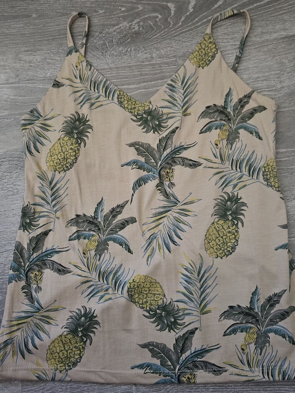 Pineapple Cami Tank Top Tan Palm Leaves • No Size Tag (Fits XS/S)